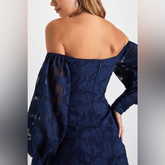 Lulus Radiantly Stunning Navy Blue Burnout Off-the-Shoulder Maxi Dress Size XS - Picture 4 of 16